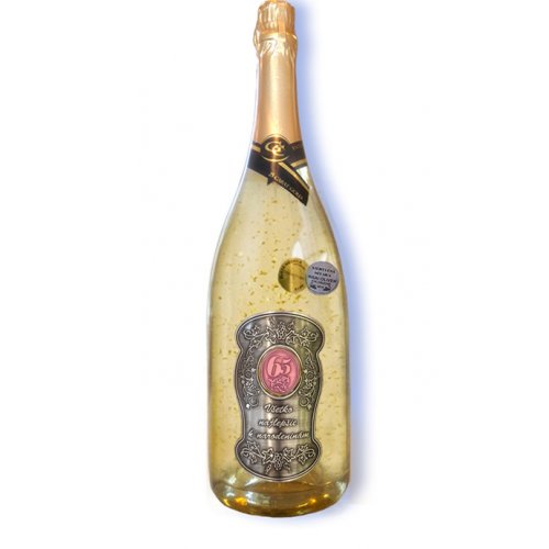 65  rokov  Zlaté šumivé 1,5 L Narodeniny kovová etiketa