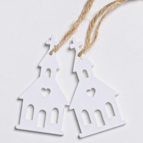 Drevený kostol biely s/2 záves 4x8cm
