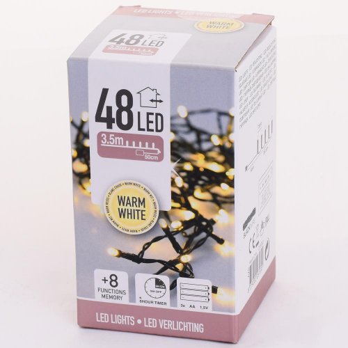 LED svet/48 teplá biela, interiér/exteriér, timer, bat, funk 8 - Vianočné osvetlenie