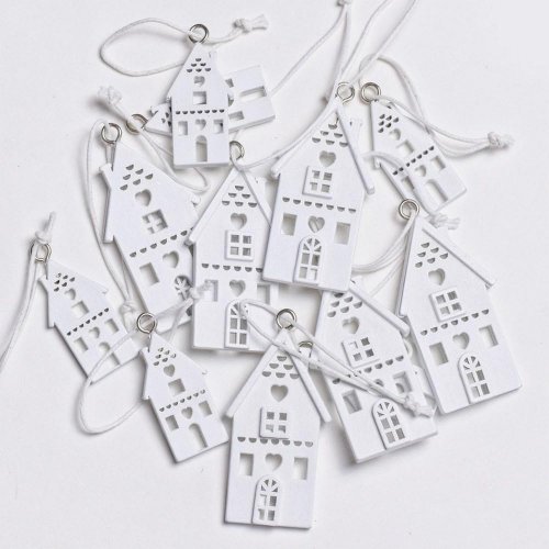 Drevené domčeky biele s/12 (6cm,4cm) - Vianočné dekorácie a ozdoby