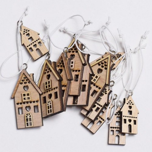 Drevené domčeky natural s/12 (6cm,4cm) - Vianočné dekorácie a ozdoby