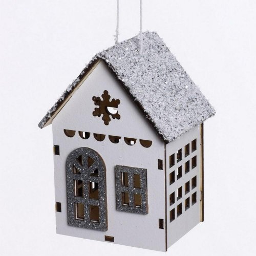 Drevený domček biely 7,5x6x10cm - Vianočné dekorácie a ozdoby