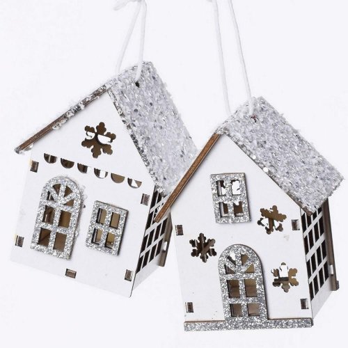 Drevený domček s/2 biely 5x4x6cm - Vianočné dekorácie a ozdoby