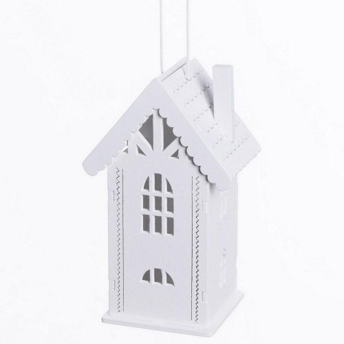 Záves dom drevo biely 6,5x4,5x11cm - Vianočné dekorácie a ozdoby