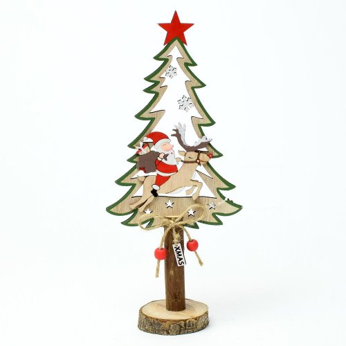 Strom na podstavci drevo natur 11x6,5x26,5cm - Vianočné dekorácie