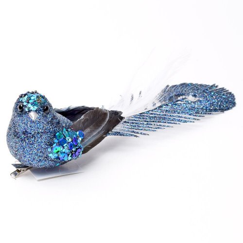 Vtáčik modrý glitrový 9 cm