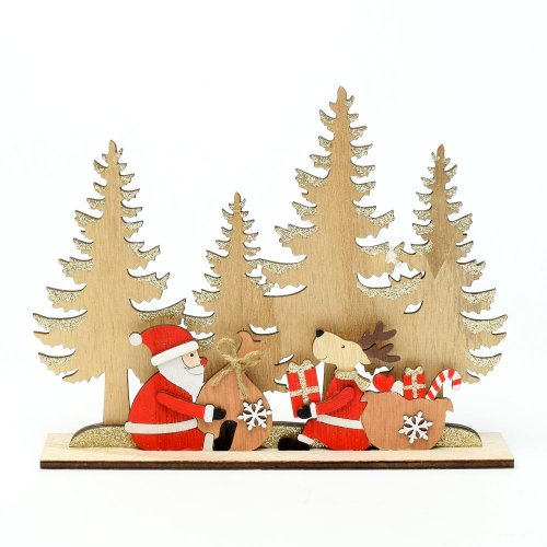 Stromy santa jeleň drevo natur/červ 22x4x17,5cm