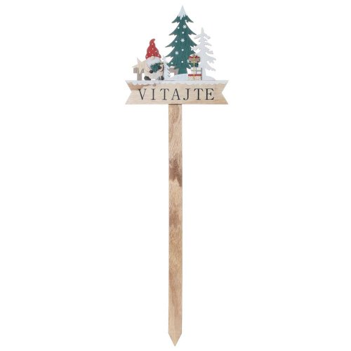 Zápich vítejte santa stromčeky drevo zel/nat/čer 22.5*1*75cm