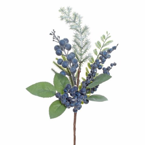 Konárik zeleň, modré bobule 31cm - Jesenné dekorácie
