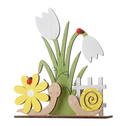 Prvosienka, slimáky bie/žl/nat/zel drevo 22,5*5*26,5cm