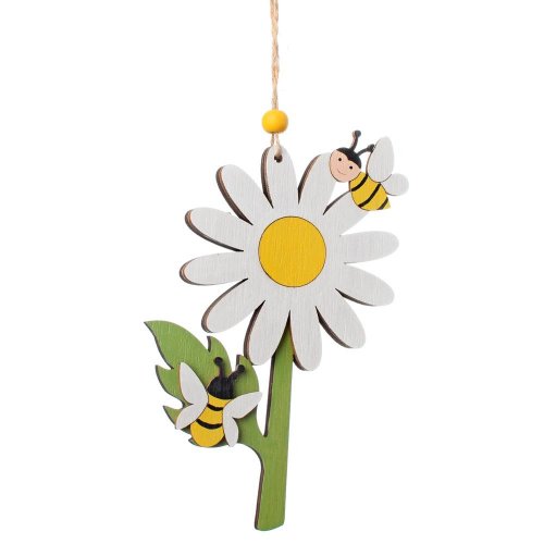 Záves margarétka, včela bie/zel/žl drevo 27*10,5*1cm - Veľkonočné ozdoby