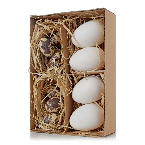 Box 4x biele vajíčko,8x prepel. vajíčko, slama 19*13*5,4cm s/12
