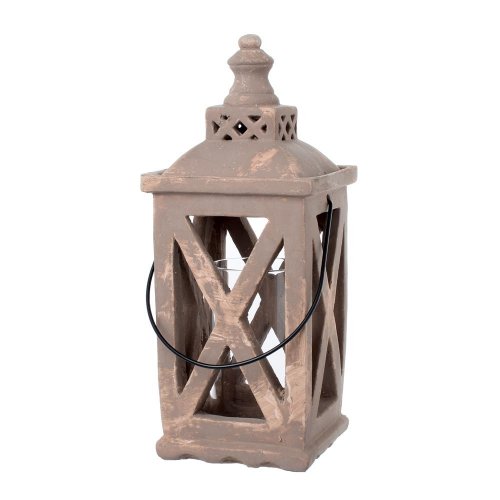 Cement dekorácia lampáš m+sklo brown 14x14xh35,5cm