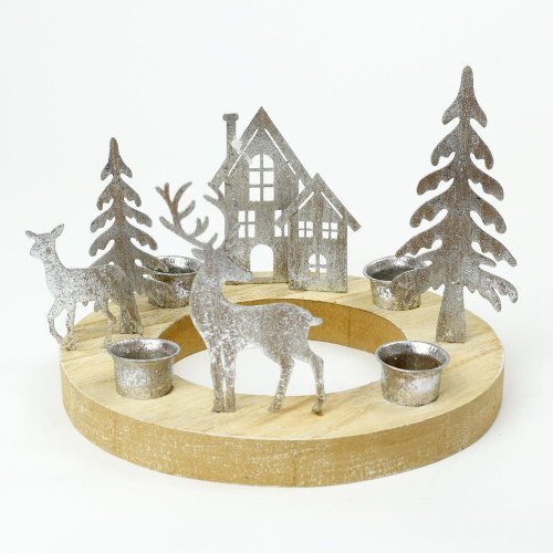 Svietnik advent príroda drevo/kov strieb 19x19x14cm
