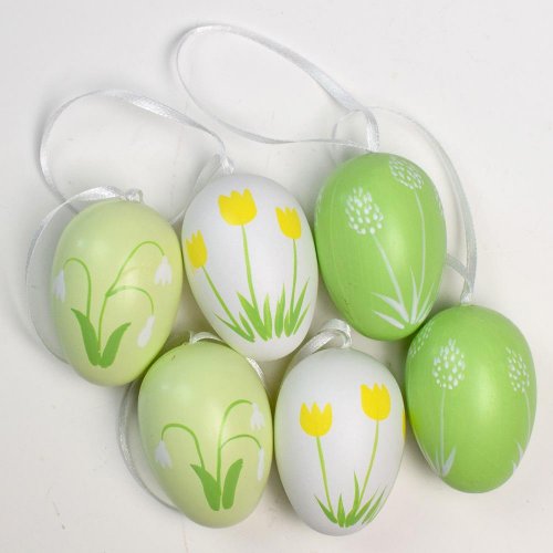 Záves vajce plast s/6 6cm zelená/biela