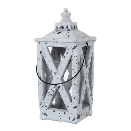 Cement dekorácia lampáš+sklo antique grey