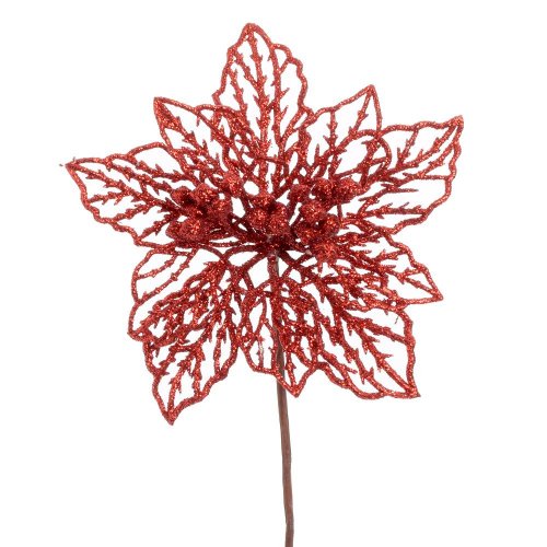 Vian. ruža/ poinsetia červená gliter 12cm