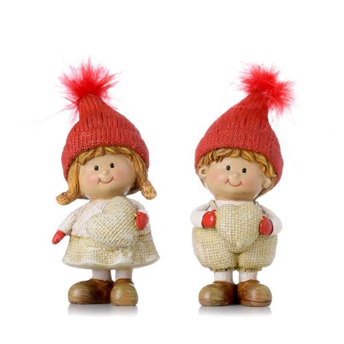 Detičky béžové, čer. čiapka, béž. srdce mix/2 poly 4,5*4,5*12cm - Vianočné dekorácie