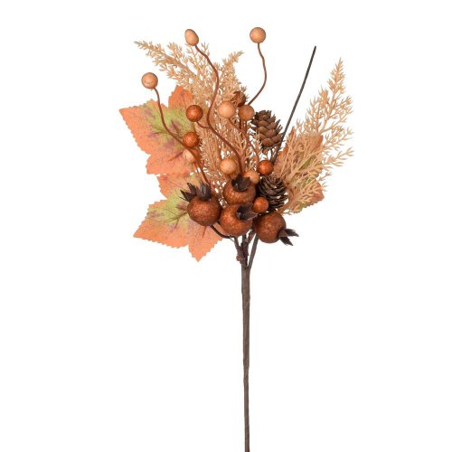 Konárik thuja, lístie, gran.jab., guličky, šišky béž/hne/ora 37cm - Jesenné dekorácie