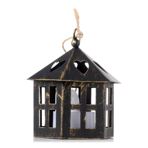 Lampáš domček kov čierny 