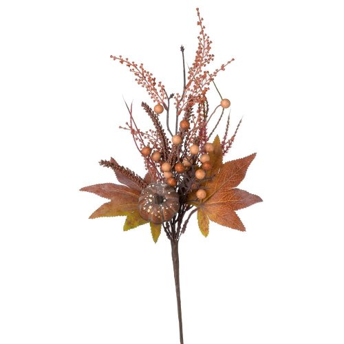 Konárik tekvica, guľky, trávy, lístie hne/or/ruž 43cm