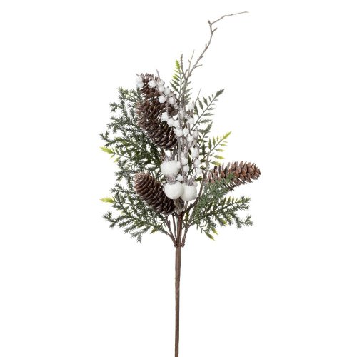 Konárik tuja, šišky, šípky, guľky, bie/hne/zel gliter 50cm