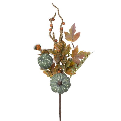 Konárik tekvice, guličky, zeleň, lístie, zel/or 32cm