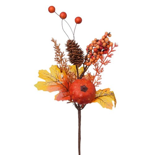 Konárik tekvica, šiška, bobuľky, zeleň, or/žlt/hne 36cm - Jesenné dekorácie