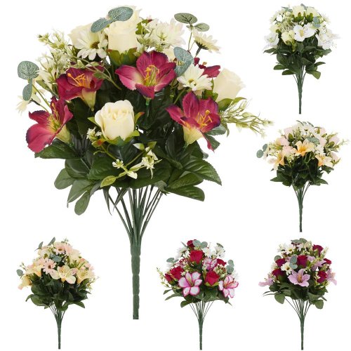 Kytica ruža, alstromeria, marg., drob.kvety, zeleň 6f 44cm