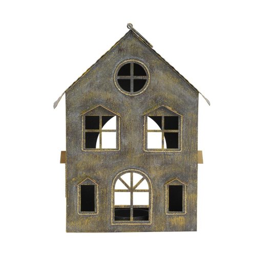Domček siv-zla plech na čajovku 22x17.5x8cm - Vianočné dekorácie a ozdoby