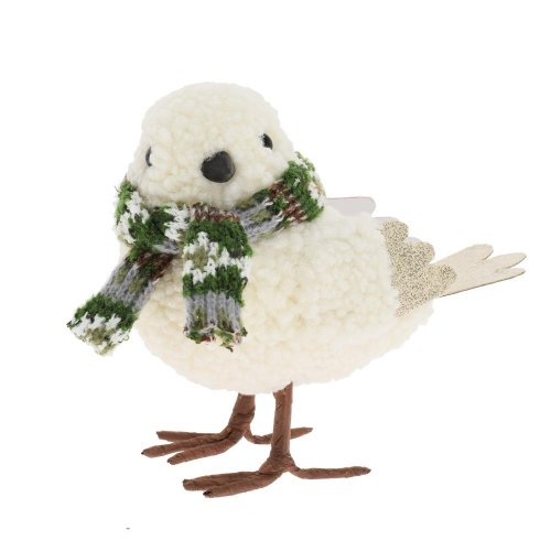 Vtáčik bie., zel šál, spolyst/textil 18*11*17cm - Vianočné dekorácie