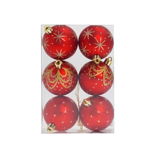 Gule plast. červené ornament mix s/6 6cm - Vianočné dekorácie a ozdoby