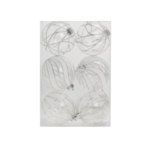 Gule plast. číre/str/bie ornament mix s/6 6cm