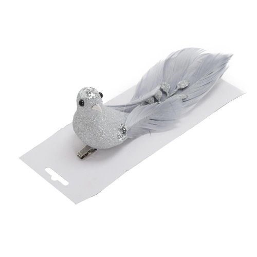 Vtáčik strieborný na štipci 19*5,5*7cm - Vianočné dekorácie a ozdoby