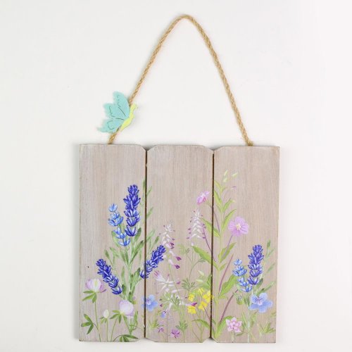 Záves tabuľka kvety drevo 19,5x1x19cm natur