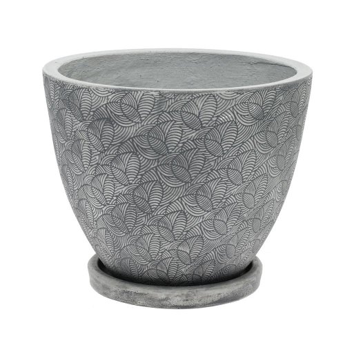 J82 kvetináč + miska okrúhly leaf šedá 44h36cm xl