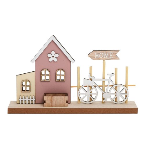 Domček s bicyklom drevo 20x5x12cm