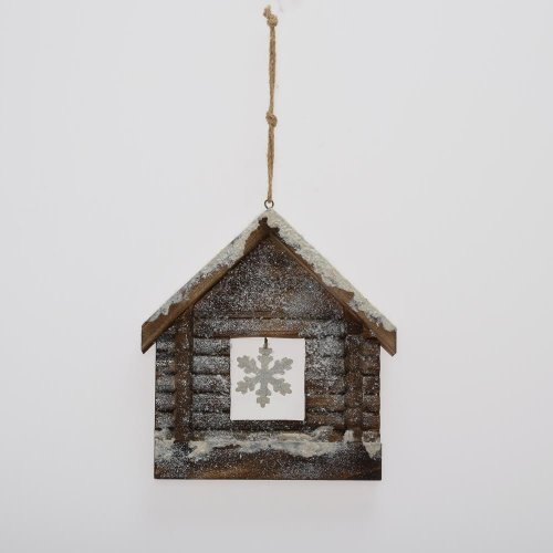 Záves domček hnedo-biely drevo 21,5*20,5*3cm - Vianočné dekorácie a ozdoby