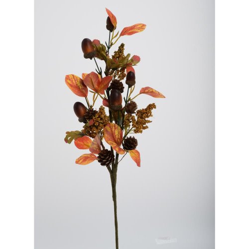 Konár žaluď, lístie, zel/or 46cm