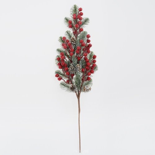 Konár čečina, čer. bobule, šišky, ľad 58cm - Umelé kvety