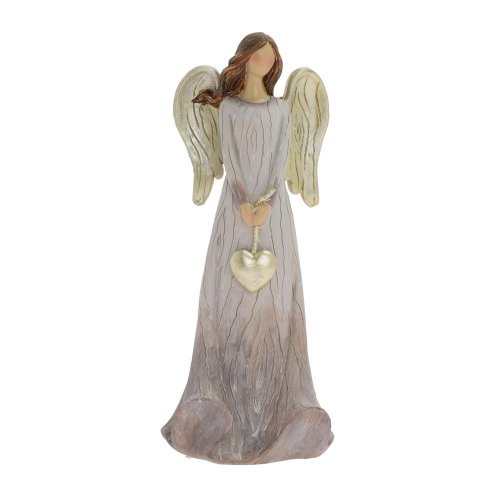 Anjel visiace srdce zla/siv poly 10*8*25cm - Vianočné dekorácie