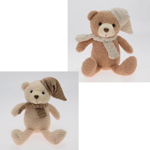 Medveď čiapka,šál textil mix/f 30cm - Vianočné dekorácie