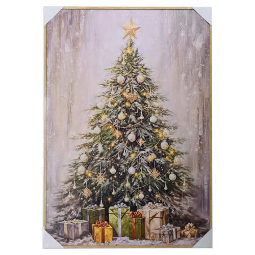 Obraz vianočný stromček, darčeky led 60*90*2,5cm - Vianočné dekorácie