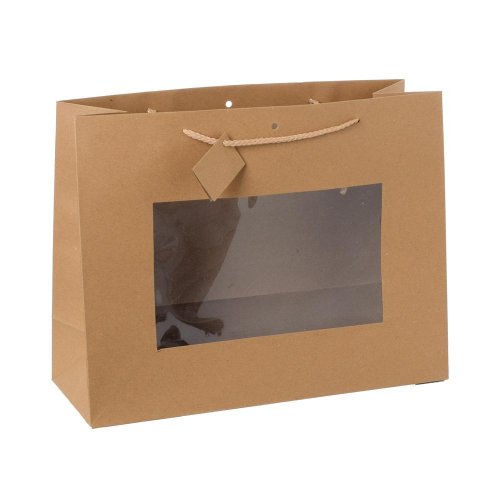 Taška kraft darč s oknom 40x31+15cm - Vianočné dekorácie