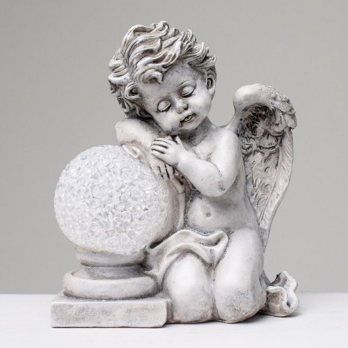 Anjel s led guľou 12x9,5x15cm polyres