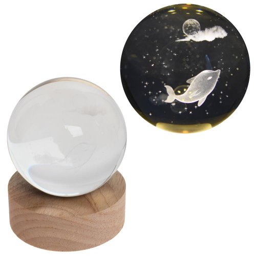 Led guľa sklo na drev.podstavci s podsvietením ryba 8*10cm