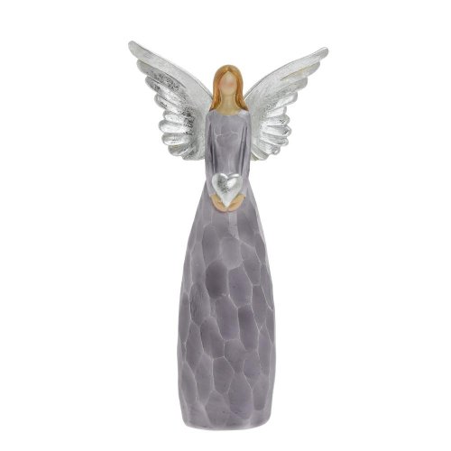 Anjel so srdcom sivo/strieborný poly 16,2*6*30cm