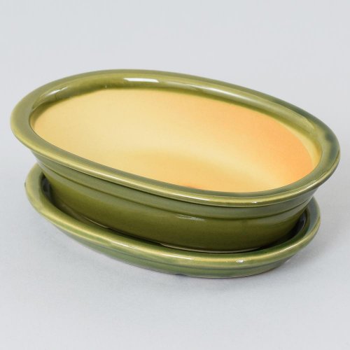 16.038.40 kvetináč+miska bonsai ovál zelený 40cm  /v.8cm/