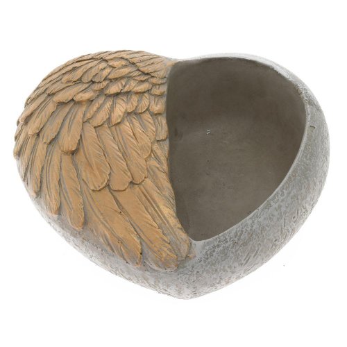 Srdce cement bledo-sivo-zlaté s krídlami 16,5cm