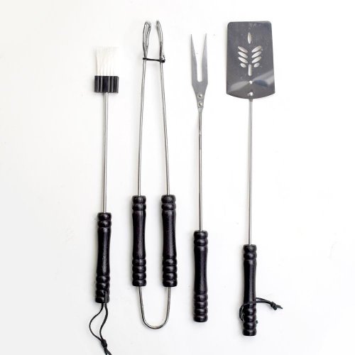 Náradie grilovacie chróm, drev. rúčka,40 cm, sada4ks